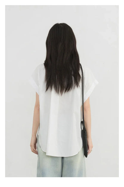 Women Shirts Loose Casual Cotton Ruffled Edge White Short Sleeved Shirt Female Blouses for Woman Summer 2025