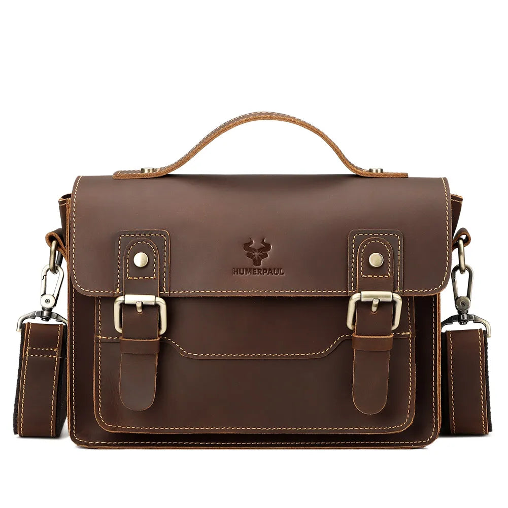 Crazy Horse Leather Men Messenger Bag Business Laptop Briefcase Casual Male Work Tote Bags for Ipad Large Capacity Travel Bag