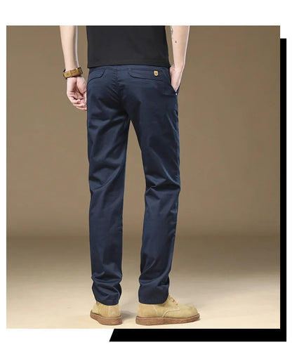 97% Cotton Cargo Style Casual Pants Men's Splicing Straight Fashion Elastic Business Trousers Spring Autumn Male Clothes Pants