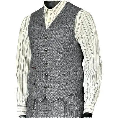Men's Houndstooth Wool Vest British Style Business Waistcoat Casual Sleeveless Jacket Ready‑to‑Ship Business Outfit  for Men