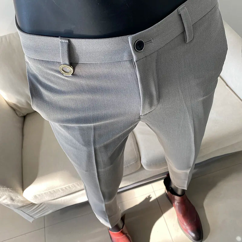 Men Suit Pant 2025 Autumn Solid Elastic Waist Dress Pants Calça Masculina Men Slim Business Office Social Ankle Length Trousers