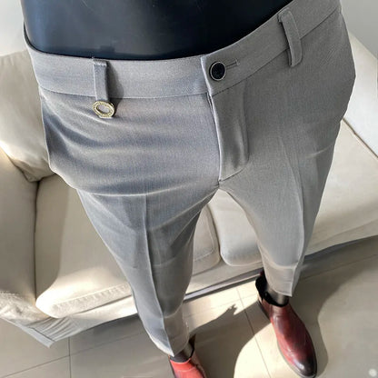 Men Suit Pant 2025 Autumn Solid Elastic Waist Dress Pants Calça Masculina Men Slim Business Office Social Ankle Length Trousers