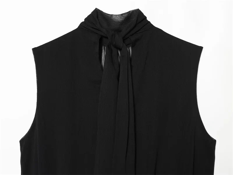 Women's Top 2026 New Spring Summer Fashion Black Sleeveless Pleated Top for Women Casaul Chic Women Top