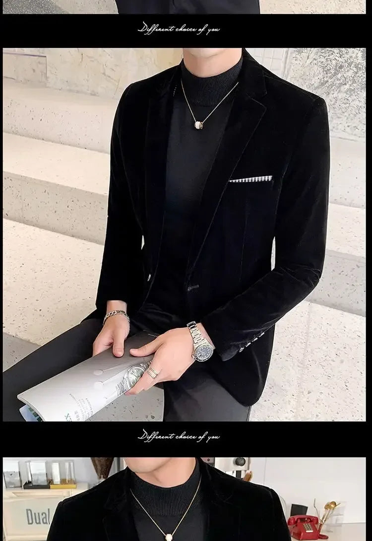 Mens Blazer Men's Fashion Business Corduroy Shirt Gentleman British Style Casual Slim-fit Wedding Work  Mens Blazer Jacket  5XL