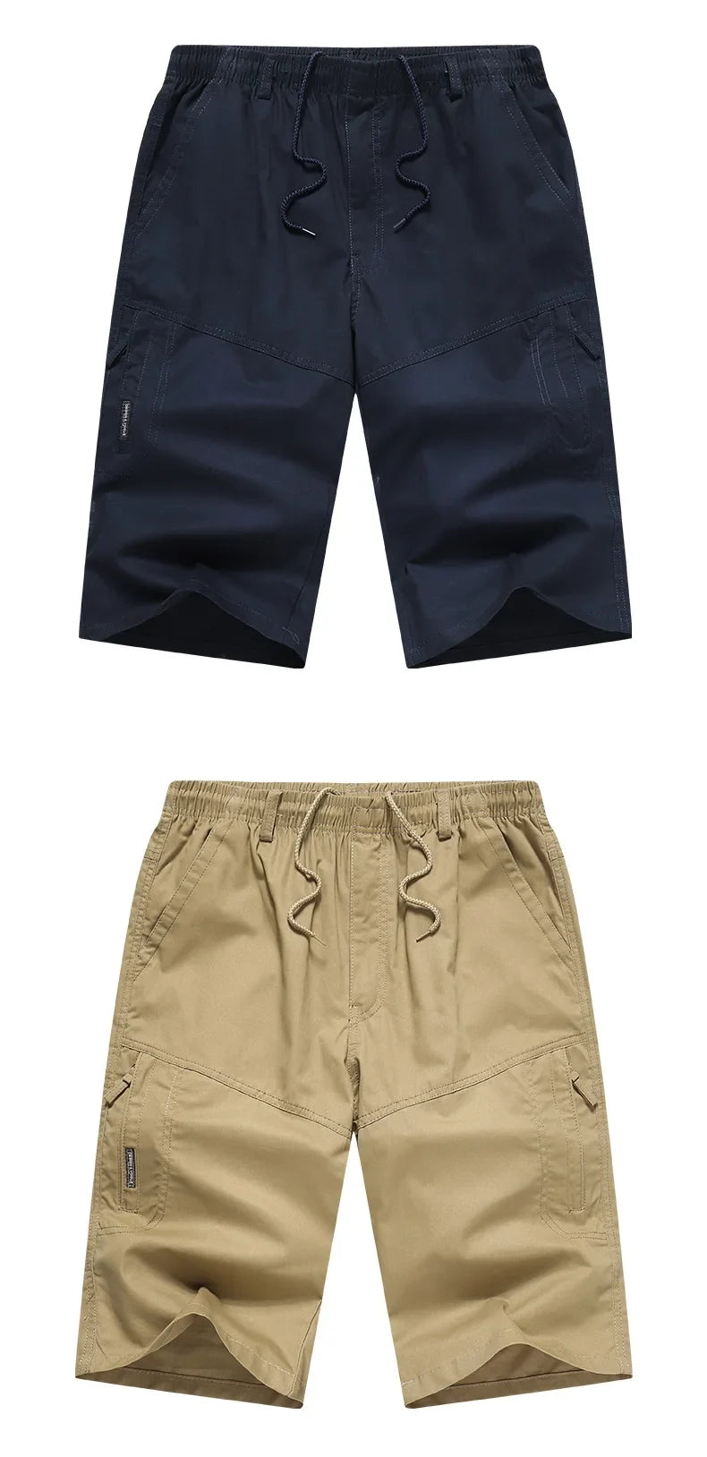 2026 Cotton Cargo Shorts Men's Lightweight Breathable Solid Color Drawstring Waist with Zipper Pocket Casual Summer Short Pants