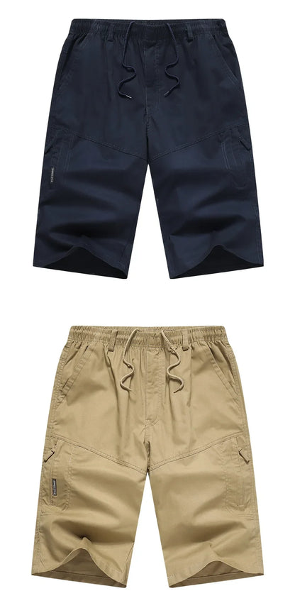 2026 Cotton Cargo Shorts Men's Lightweight Breathable Solid Color Drawstring Waist with Zipper Pocket Casual Summer Short Pants