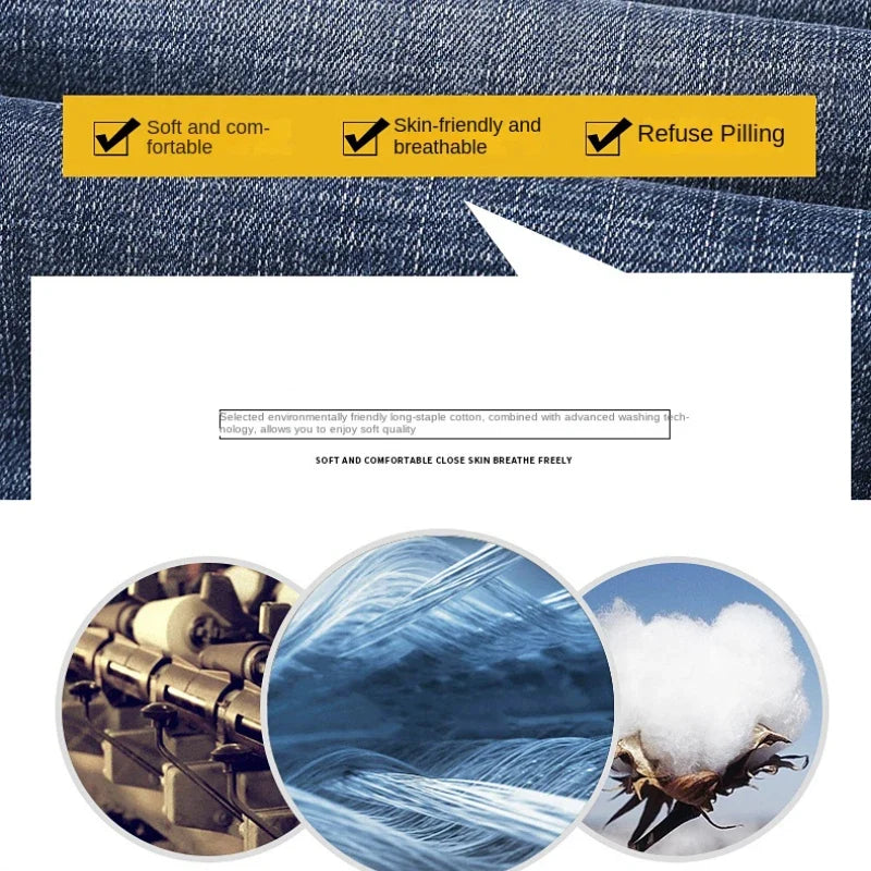 New Spring Summer Plus Size 40 42 44 Men Straight Loose Jeans Business Fashion Denim Stretch Pants Male Brand Trousers