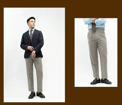 Spring New Warm Winter Worsted Fabrics High Density Stretch Paris Button Casual Pants Men's Nine-minute Pants Straight