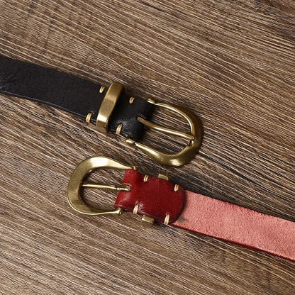2.3CM Pure Cowhide High Quality Genuine Leather Belts for Women Copper Buckle Fancy Vintage Ladies Thin Belt Jeans Cowboy Cintos