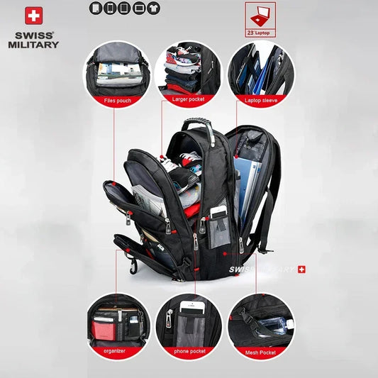 Laptop Backpack Waterproof USB Charge Port Swiss-style Multifunctional Rucksack Schoolbag Mochila Hiking Travel bag