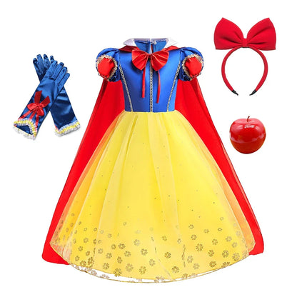 Popular Movie LED Princess Dress, White Snow Dress, With Cape And Headpiece For Halloween Carnival Birthday Party Cosplay