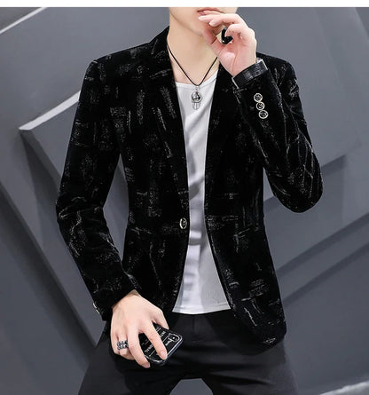2022 Autumn Men Blazers Luxury Corduroy Casual Slim Suit Jacket Business Social Office Dress Coat Streetwear Jacket Men Clothing