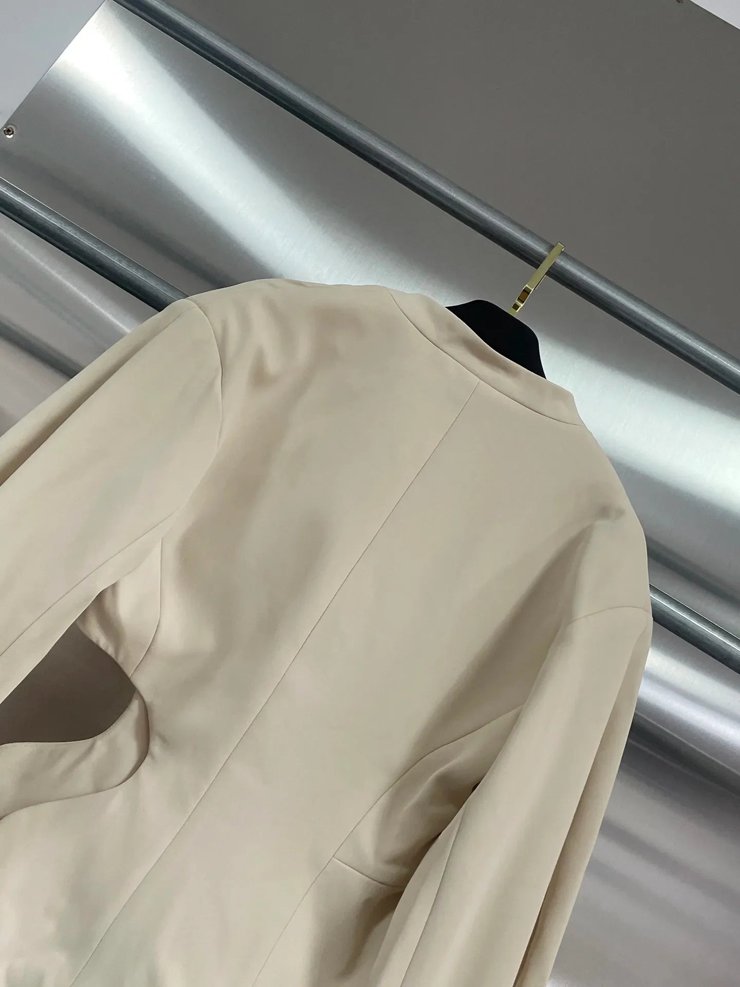 Chic Elegant & Hot Girl Style Apricot Blazer, Unique Asymmetrical Design with Cutout Detailing, Fashionable Suit Jacket
