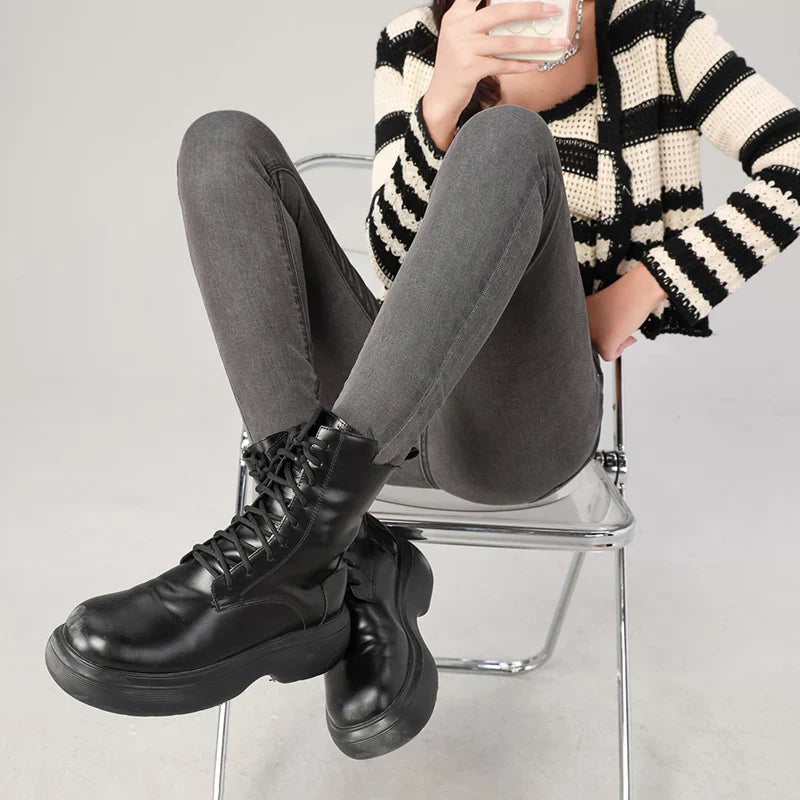 2024 Sexy Women Blue Slim Skinny Denim Jeans High Waist Elastic Mom Jeans Stretch Washed Pencil Pants Streetwear Tight Trousers