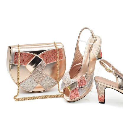 New Arrival Shoes and Bags Set for Women 2026 Italian Wedding Shoe for Women Bride Ladies High Heel Shoes with Rhinestone