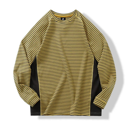 Insulated Patchwork Striped Sweatshirt with Contrast Details Unisex, Loose-fitting Spring and Autumn Undershirt.