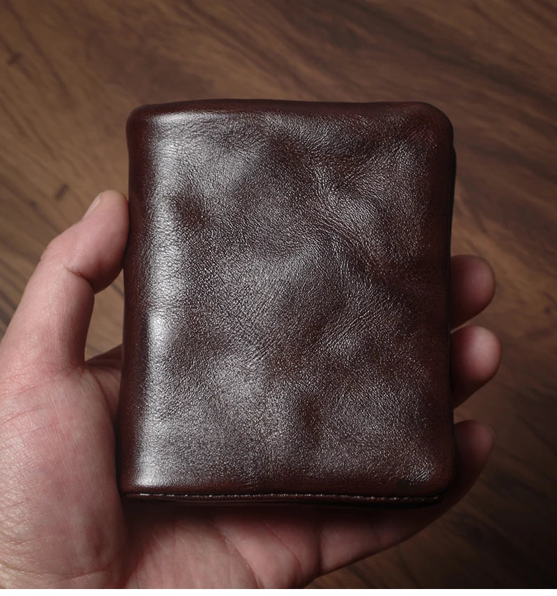 Luxury Genuine Leather Small Lightweight Bifold Wallet Men Women Money Clip Credit Card Holder with Hidden Zipper Pocket