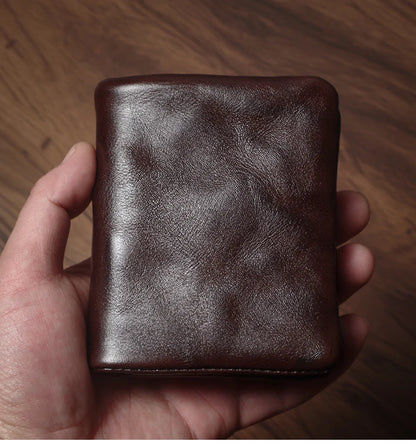 Luxury Genuine Leather Small Lightweight Bifold Wallet Men Women Money Clip Credit Card Holder with Hidden Zipper Pocket