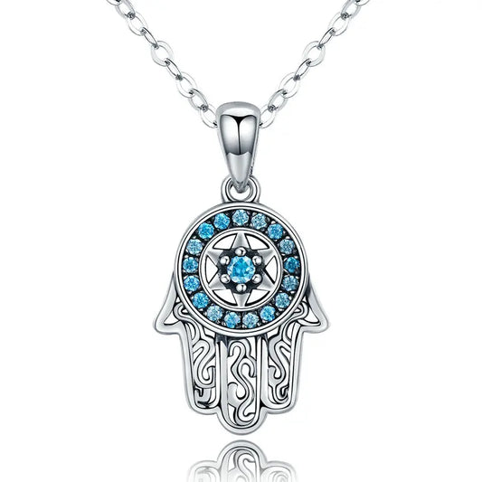 Genuine 925 Sterling Silver Trendy Fatima's Guarding Hand Pendant Hamsa Lucky Necklaces for Women  Fine Jewelry Gift