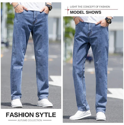 2026 New Autumn Men's Blue Straight-leg Jeans Business Casual Cotton Stretch Denim Pants Male Brand Plus Size 40 42 44