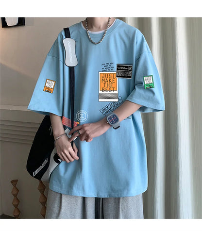 Men's Cotton T-shirts White Mens Oversized T Shirt Summer Casual Wear Letter Print Tee Shirts Fashion for Men 5XL Male Clothes
