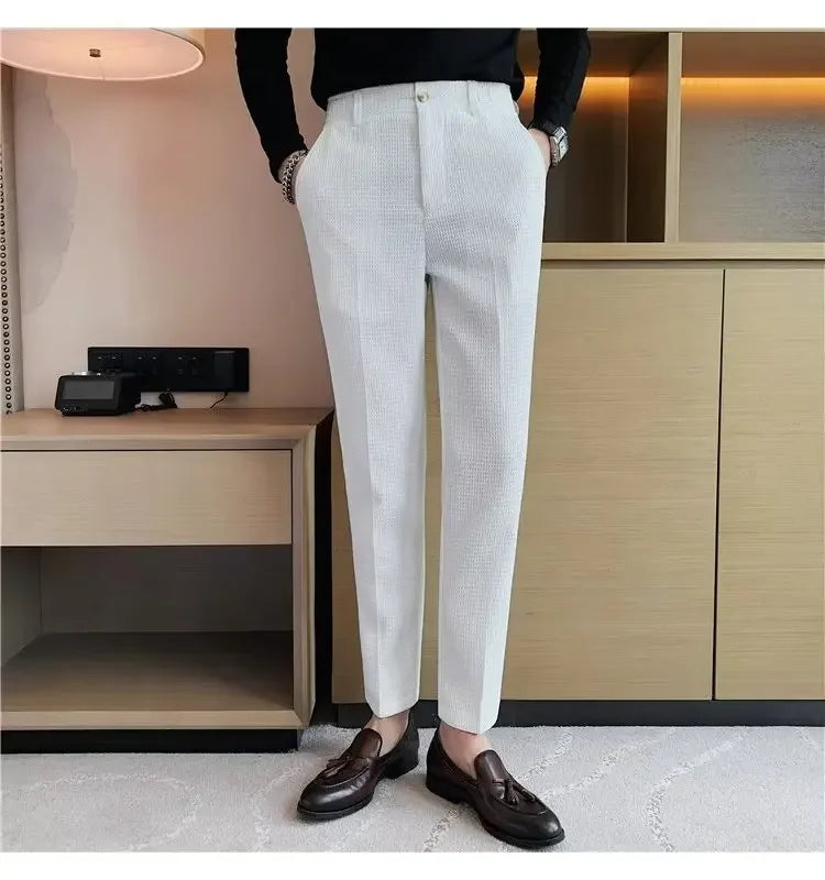Spring Summer Men's Smart Casual Suit Pants Fashion Slim Fit Solid Color Youthful Vitality Suit Trousers Men Korean Dress Pants