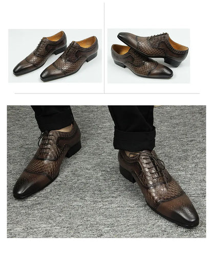 Men's Leather Shoes Engraving Printing Banquet Wedding Shoes Fashion High Quality Oxford Business Office Shoes Chocolate Black