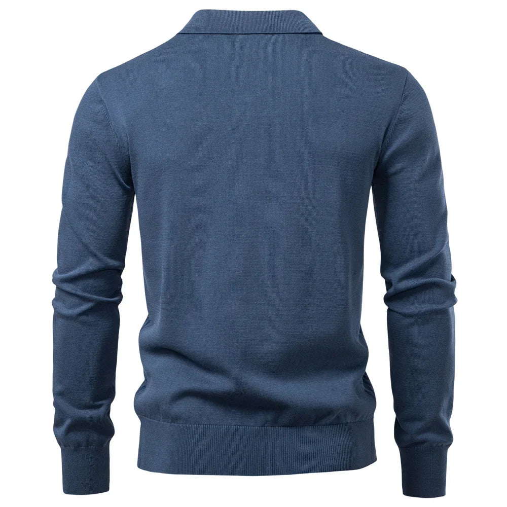 2025 Modern V-neck Polo Men Solid Color Long Sleeve Fashion Forward Cut Luxury Business Social Premium Sweaters Male