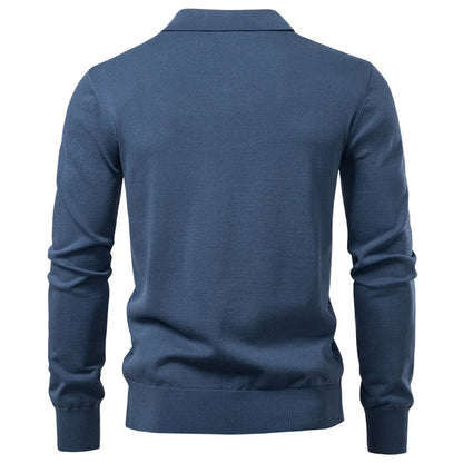 2025 Modern V-neck Polo Men Solid Color Long Sleeve Fashion Forward Cut Luxury Business Social Premium Sweaters Male