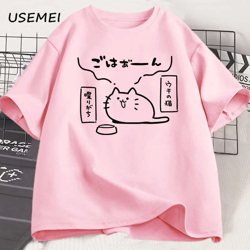Japanese Style Cat Printed T Shirts for Men Women Cotton Short Sleeve Tshirt Causal Trendy Loose Oversized T-shirt Mens Clothes