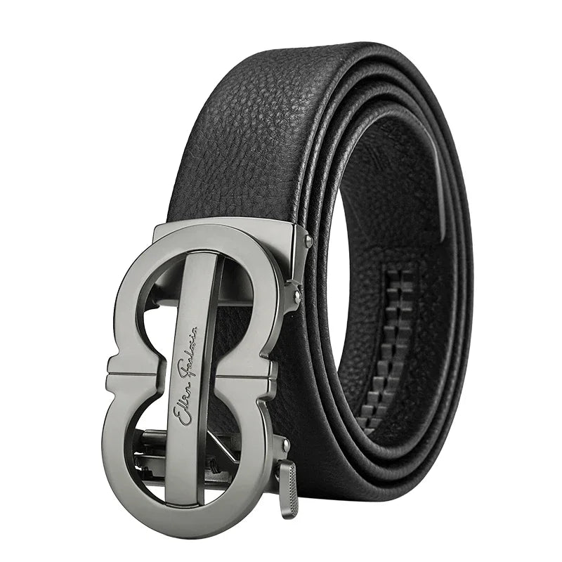 Automatic Ratchet Belt for Men - Genuine Leather Strap with Alloy Buckle, Durable for Daily Wear