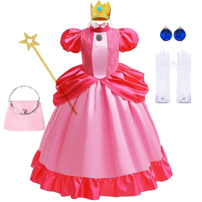 Rosalina Dress Girls Peach Costume Daisy Cosplay Children Birthday Party Carnival Fancy Outfit