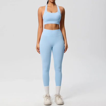 Women 2pcs Patchwork Sport Yoga Suit Training Sleeveless Sport Gym Tops  Tummy Control Slimming Booty Leggings Yoga Suit Sports