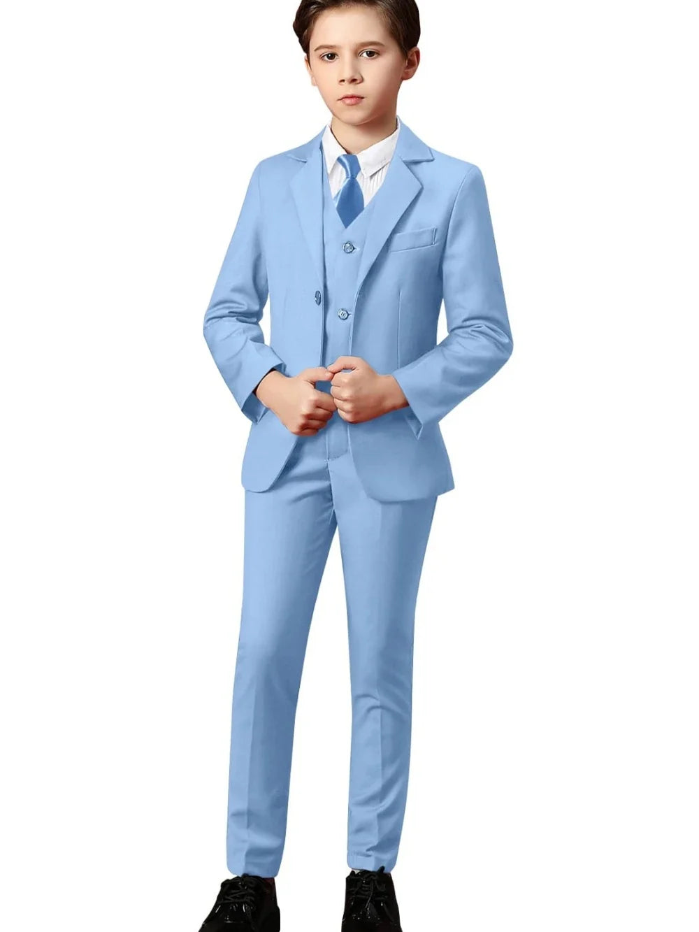 Boys Solid Suit Set 3 Pieces Perfect For Parties Smart Elegant Notched Lapel Kids Suits Wedding Ring Bearer Outfit 2-20T