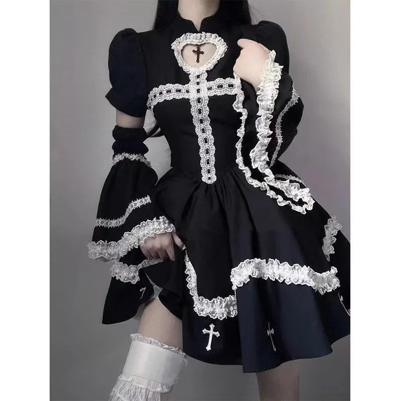 Lolita Cross Color Blo Puffy  Dr k Sle High Waist Princ Gown Long Sve A-Line Silhouette Everyday ...