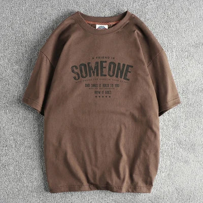 5110# Summer New American Retro Short Sleeve O-neck Letter Printed T-shirt Men's Simple 100% Cotton Old Washed Loose Casual Tops