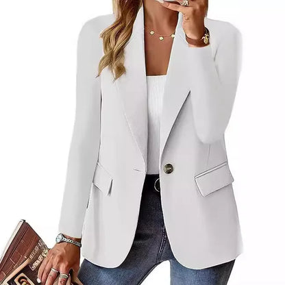 New Women's Fashion Solid Button Suit Coat Lapel Long Sleeve Hatless Casual Coat/Jacket Oversized Work Office Business