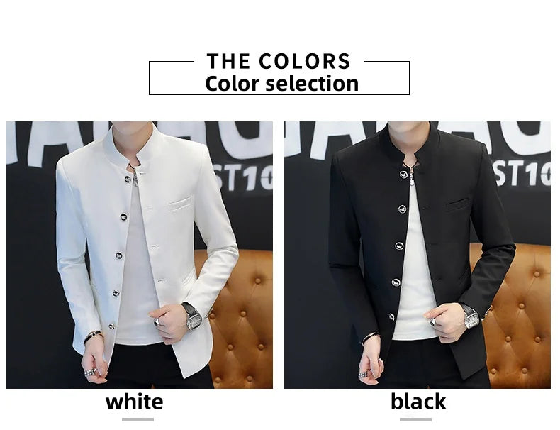 2024 Men's Slim Fit Long Sleeve Casual Suit Korean Trend Stand Collar Fashion Handsome Male Suit