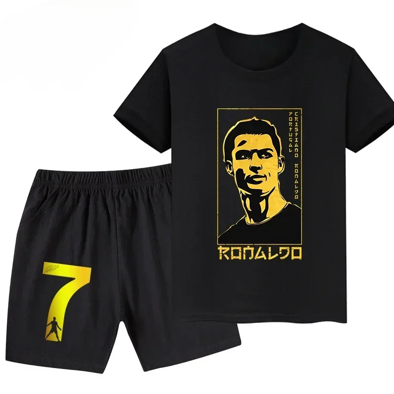 Summer Ronaldo Printed Children's Set Short-sleeved Shorts Suit Sports Kid T-shirt 2-piece Set Street Fashion Boys Baby Clothing