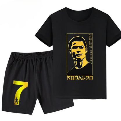 Summer Ronaldo Printed Children's Set Short-sleeved Shorts Suit Sports Kid T-shirt 2-piece Set Street Fashion Boys Baby Clothing