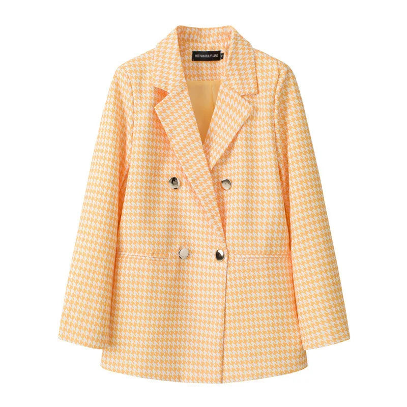 Casual Plaid Women's Suit Jacket Spring Autumn New Style Large Size Street Style Top Quality Polyester Commute Style Fashionable