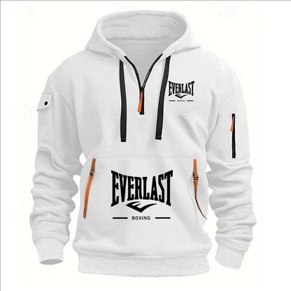 Modo herfst en inverno herenmerkkleding ontwerp met mealous ritsen bedrukte moletom com capuz casual losse trui met capuchon