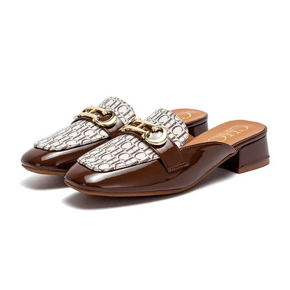 Buckle Mules for Women Round Toe Backless Flat Mules Slides Mules Shoes Ladies Slip-on Loafers students