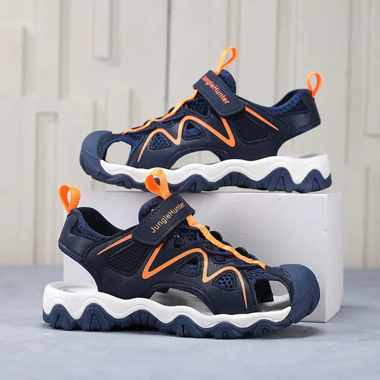 Kids Closed Toe Sport Sandals Adjustable Strap Mesh Non Slip Summer Shoes for Boys Children Outdoor Beach Casual Sandals Sneaker