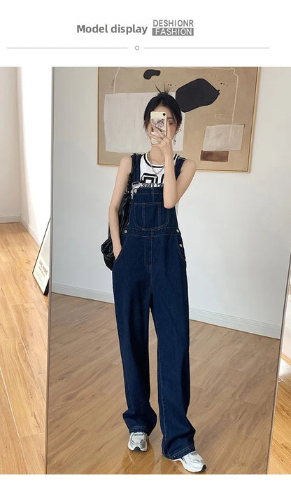 High Waist Wide Leg Denim Overalls Women's Loose Fitting Slimming Summer New Sle Gold nce Faionable Jeans