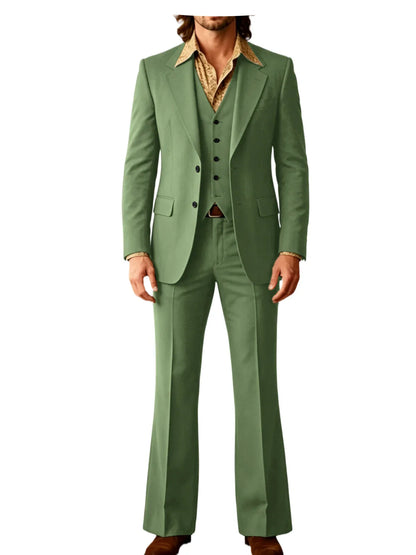 Retro Men's Linen 3 Piece Notch Lapel 2 buttons Jacket Flared Trouser Breathable Elastic for Casual Beach Wedding Groom Tuxedo