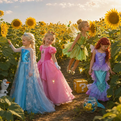 Muababy Princess Dress for Girls Aurora Belle Elsa Jasmine Cosplay Costume Party Halloween Carnival Outfit Kids 2-8Y Vestido