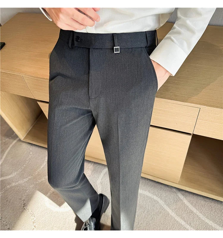 High Quality Invisible Elastic Waist Business Casual Suit Pants Built-in Anti Slip Strip Slim Fit Office Social Dress Trousers