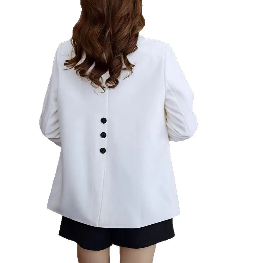 Loose Long Sleeve Petal Sleeve Women's Blazer Jacket Street Style Polyester Fabric Double Button Closure Spring 2025