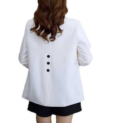 Loose Long Sleeve Petal Sleeve Women's Blazer Jacket Street Style Polyester Fabric Double Button Closure Spring 2025